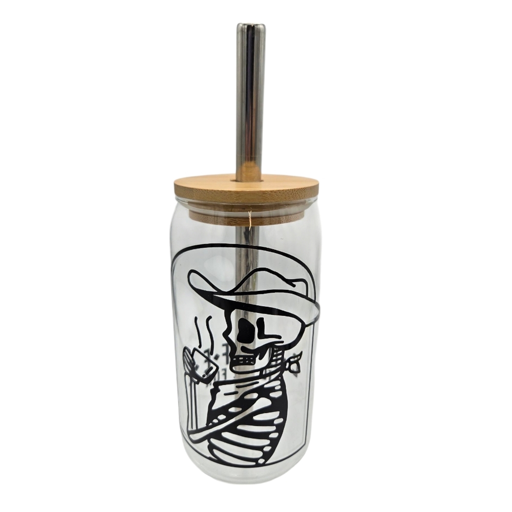 Skeleton Cowboy Coffee to Die For Iced Coffee Tumbler Bamboo Lid & Straw
